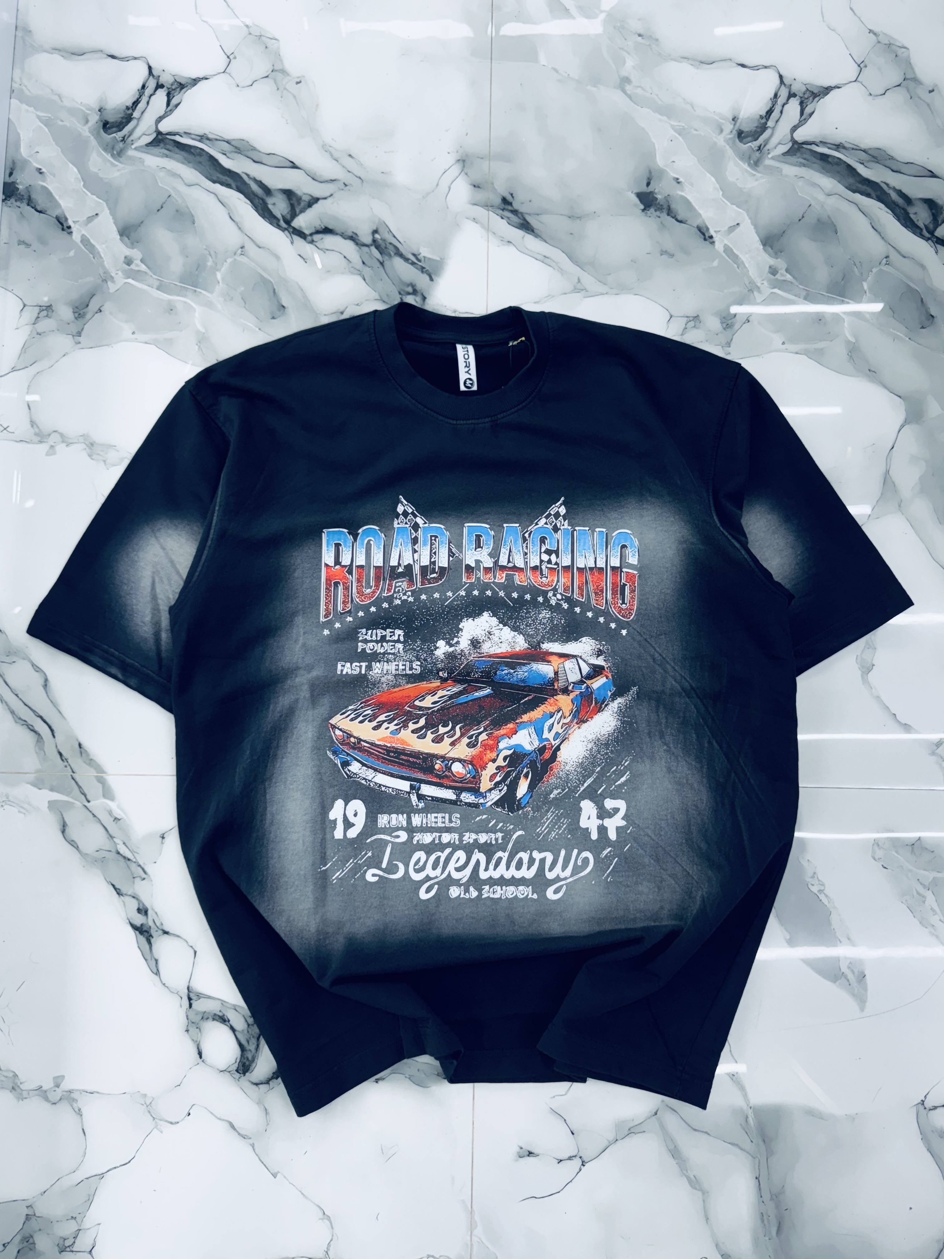 Road Racing Graphic Oversized T-Shirt – Black