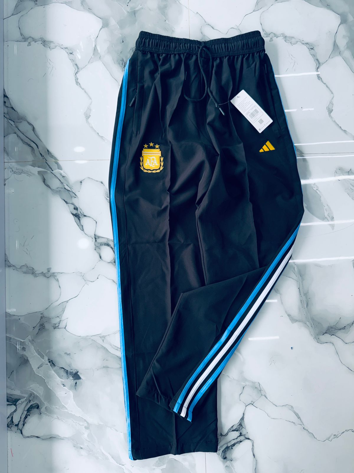Argentina Black Training Track Pants with Blue Side Stripes – Premium Sports Joggers for Men