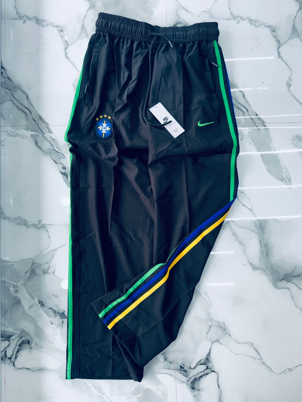 Brazil Black Training Track Pants with Green & Yellow Side Stripes – Premium Sports Joggers for Men