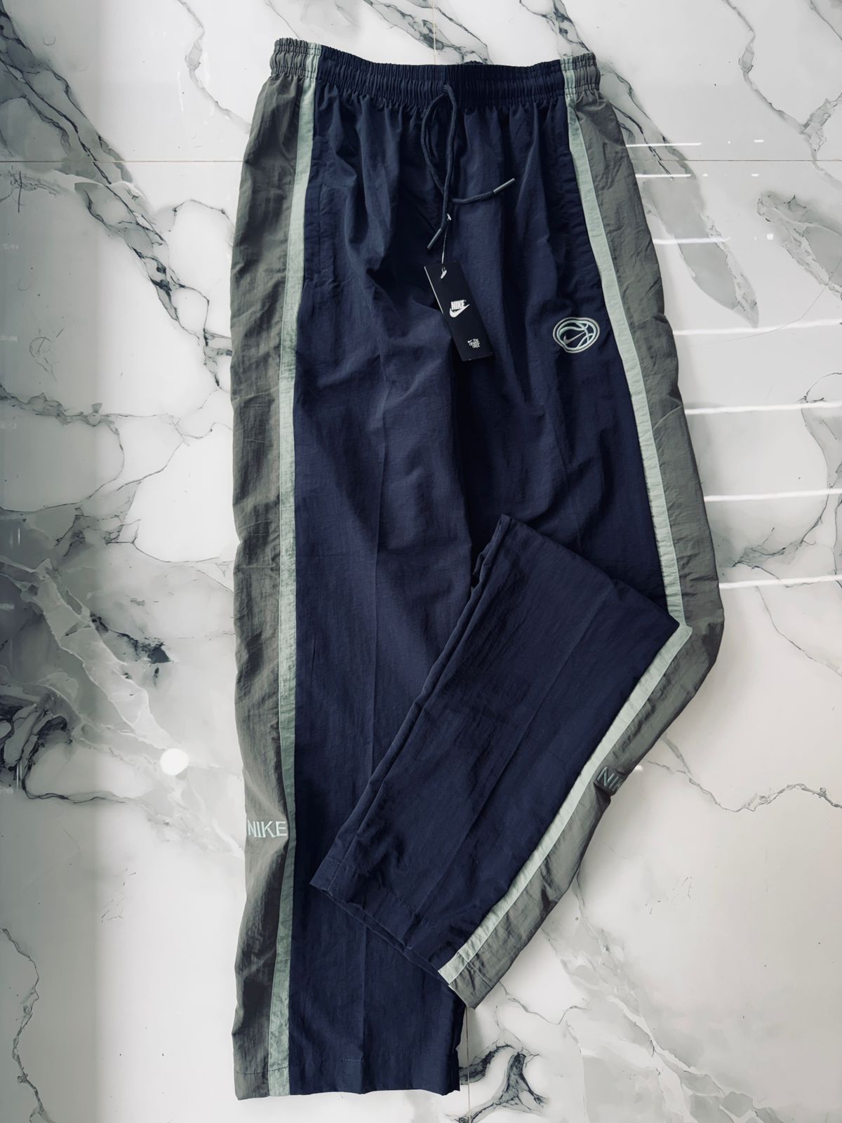 Nike Navy Blue Premium Training Track Pants with Grey Side Panels – Sports Joggers for Men
