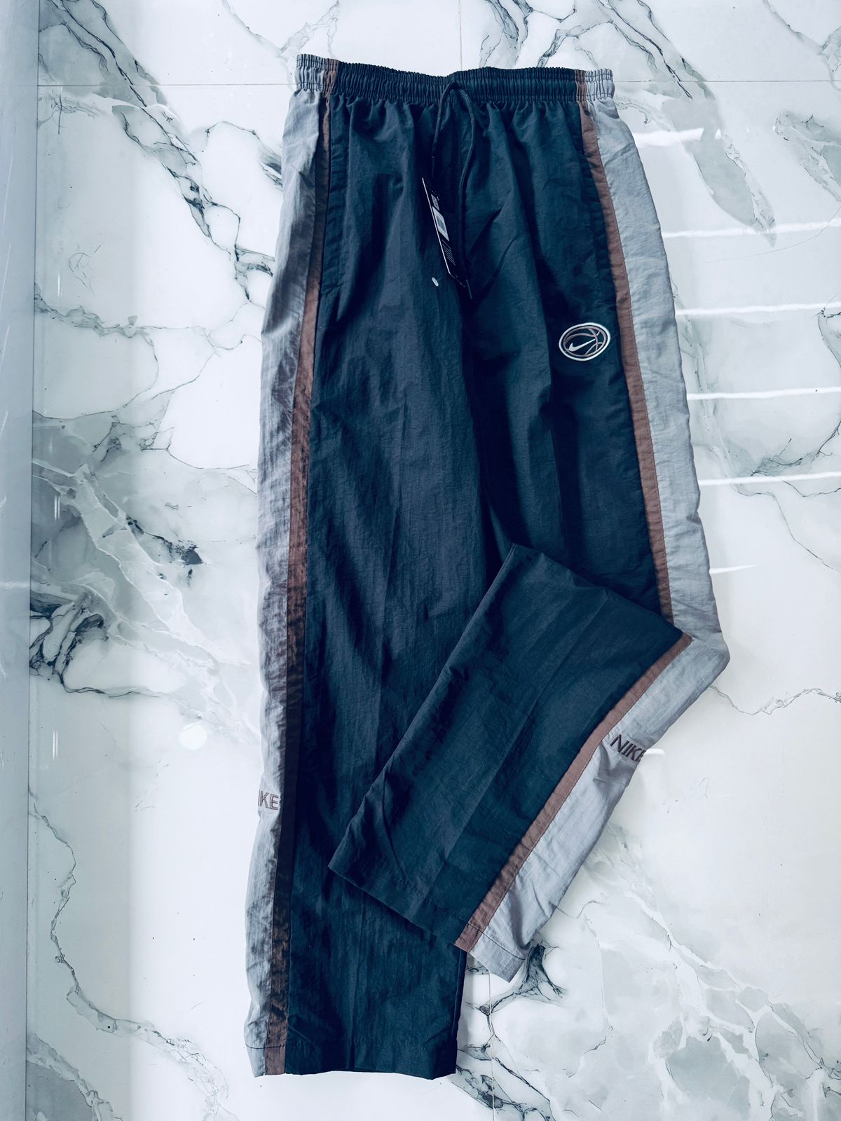 Nike Charcoal Grey Premium Training Track Pants with Silver Side Panels – Sports Joggers for Men