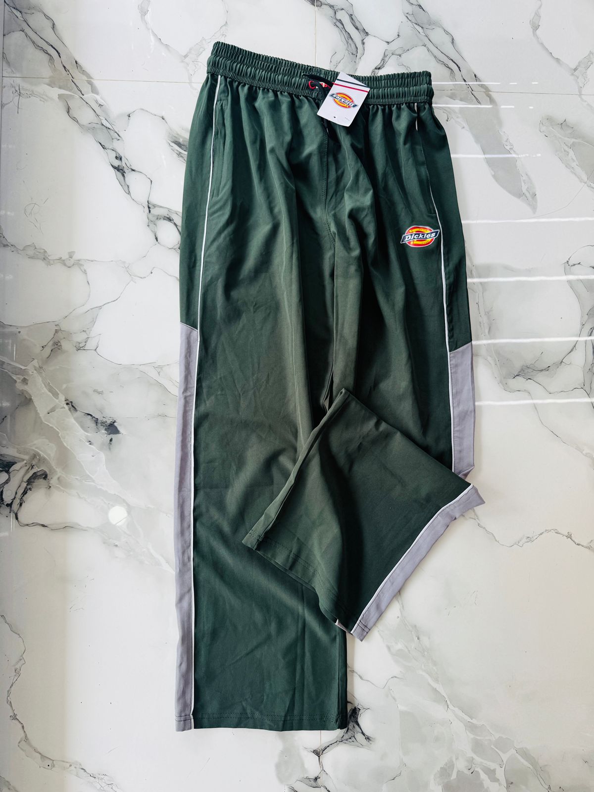 Dickies Dark Green Premium Training Track Pants with Grey Side Panels – Sports Joggers for Men