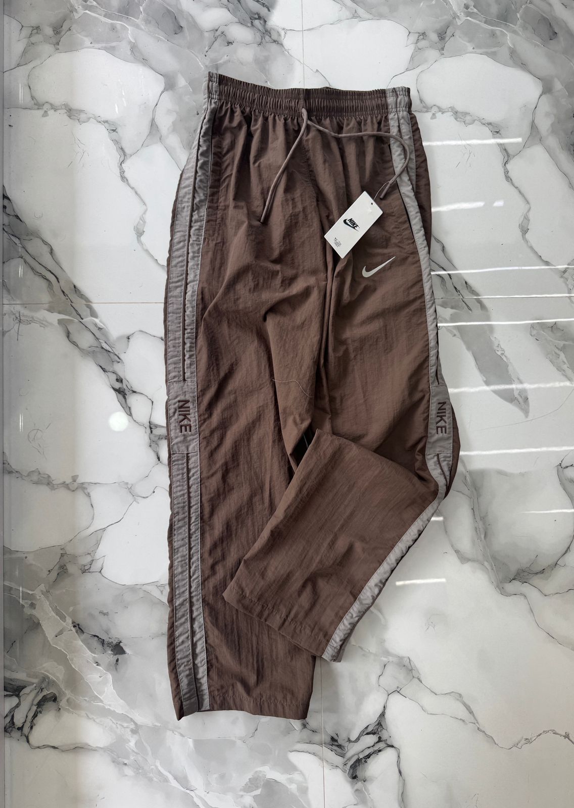 Nike Brown Premium Sports Track Pants with Grey Side Panels – Men's Casual & Training Joggers