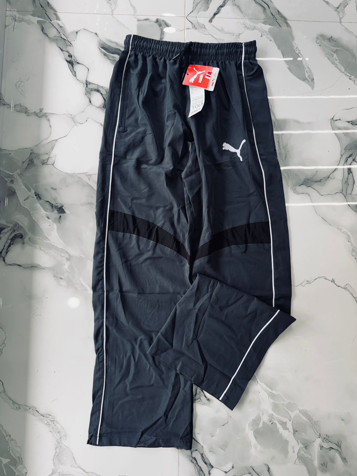 Puma Black &amp; Charcoal Grey Premium Track Pants for Men – Lightweight Sports Joggers