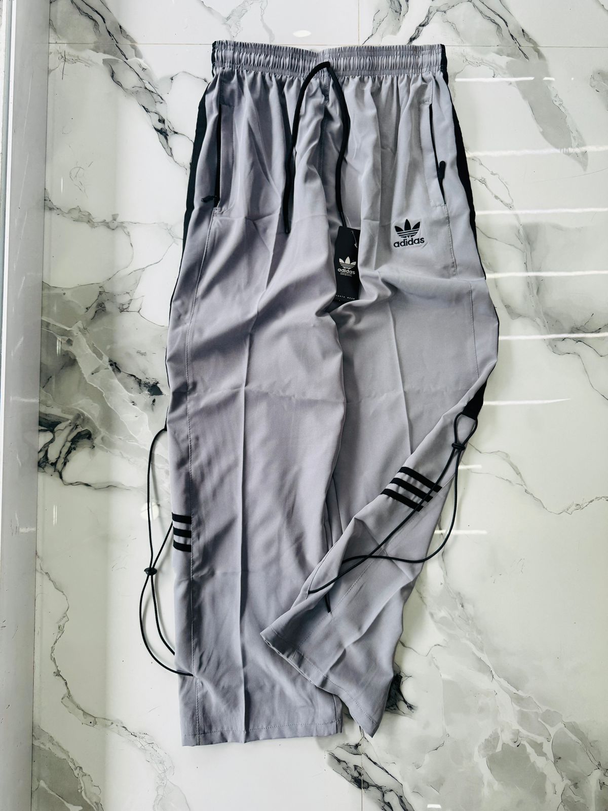 Adidas Originals Grey Premium Track Pants for Men – Adjustable Hem Sports Joggers