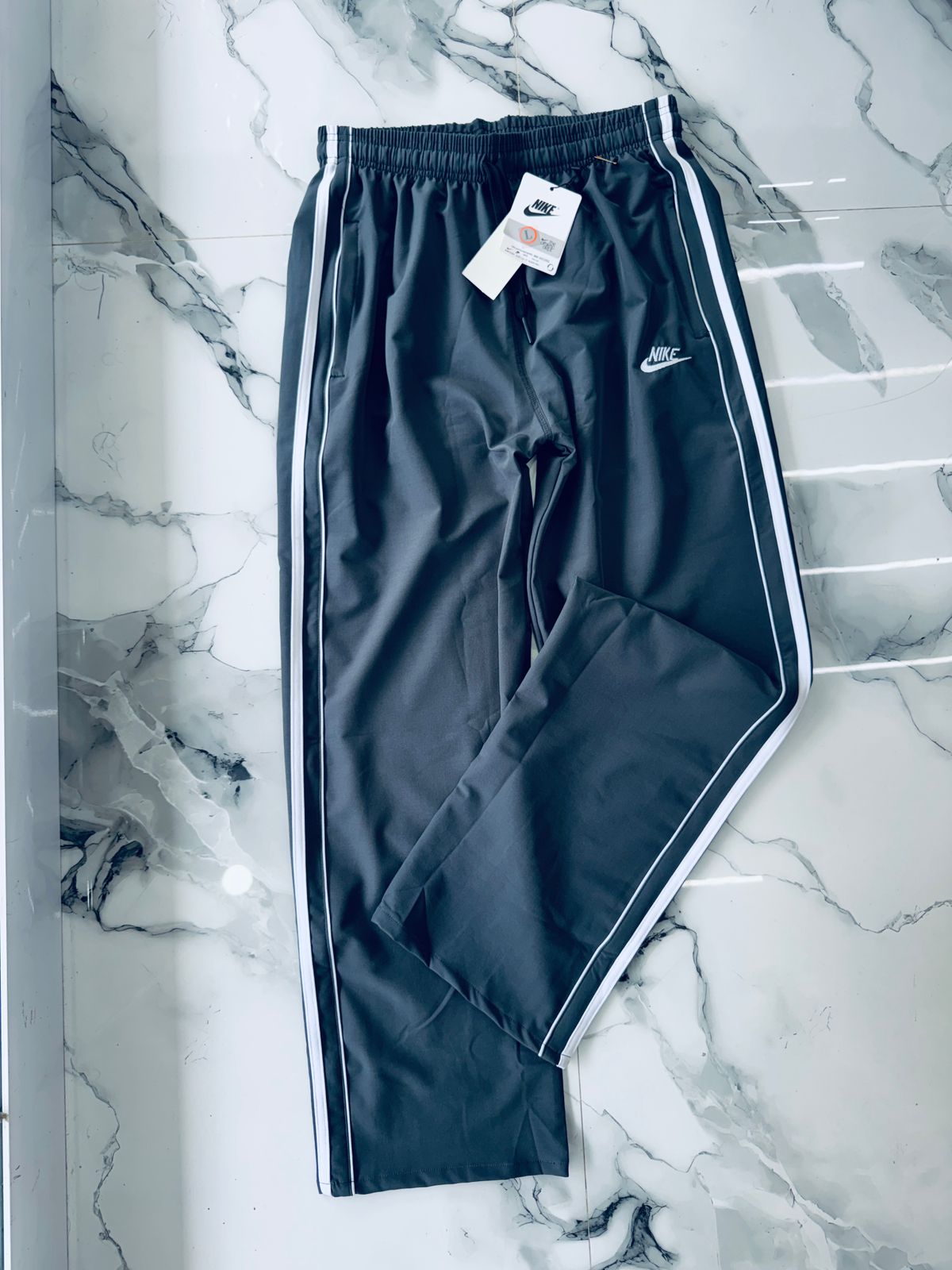 Men's Charcoal Grey Track Pants – Premium Sports Joggers with Dual White Side Stripes