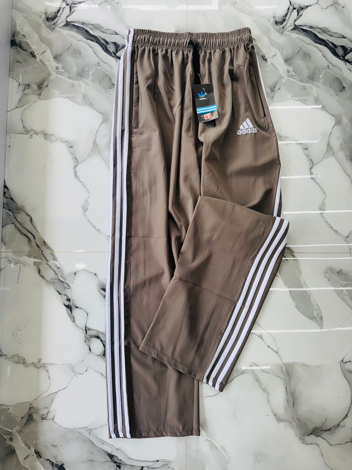 Men's Brown Athletic Track Pants – Premium Sports Joggers with Triple White Side Stripes
