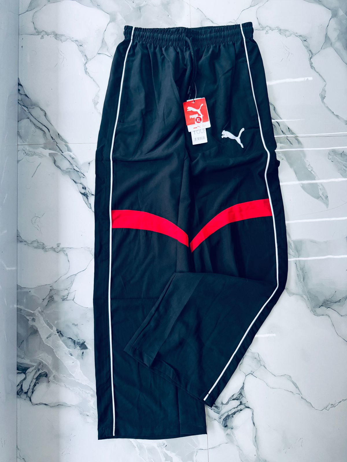 Men's Black Performance Track Pants – Premium Sports Joggers with Red Contrast Design