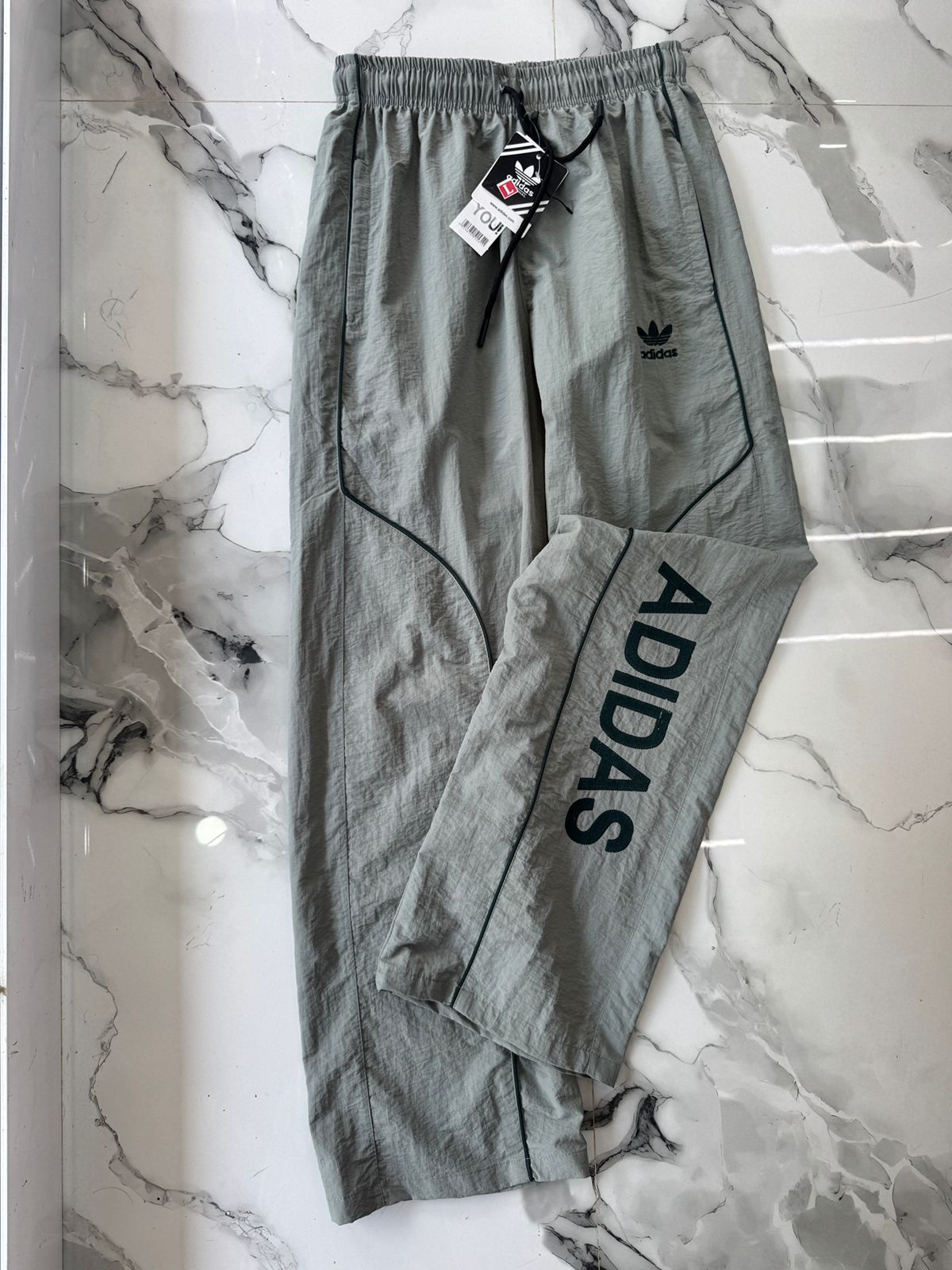 Men's Light Grey Performance Track Pants – Lightweight Sports Joggers with Bold Side Logo Print