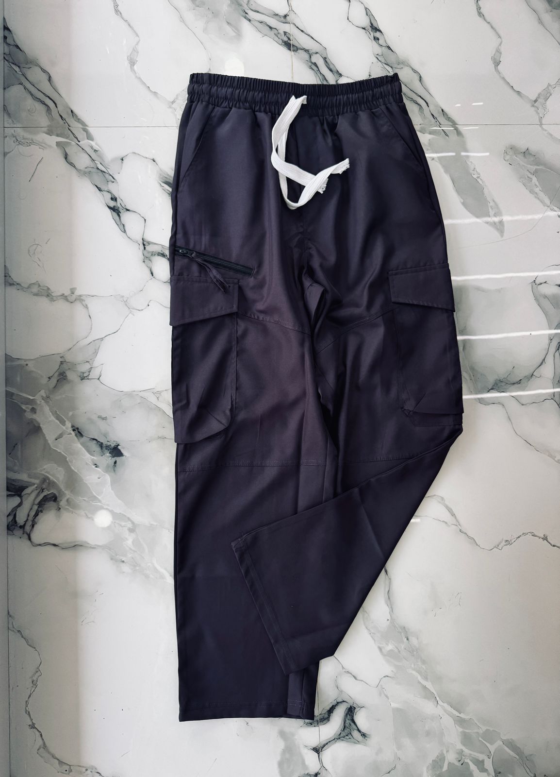 Men's Black Cargo Track Pants – Multi-Pocket Casual Utility Joggers with Drawstring Waist
