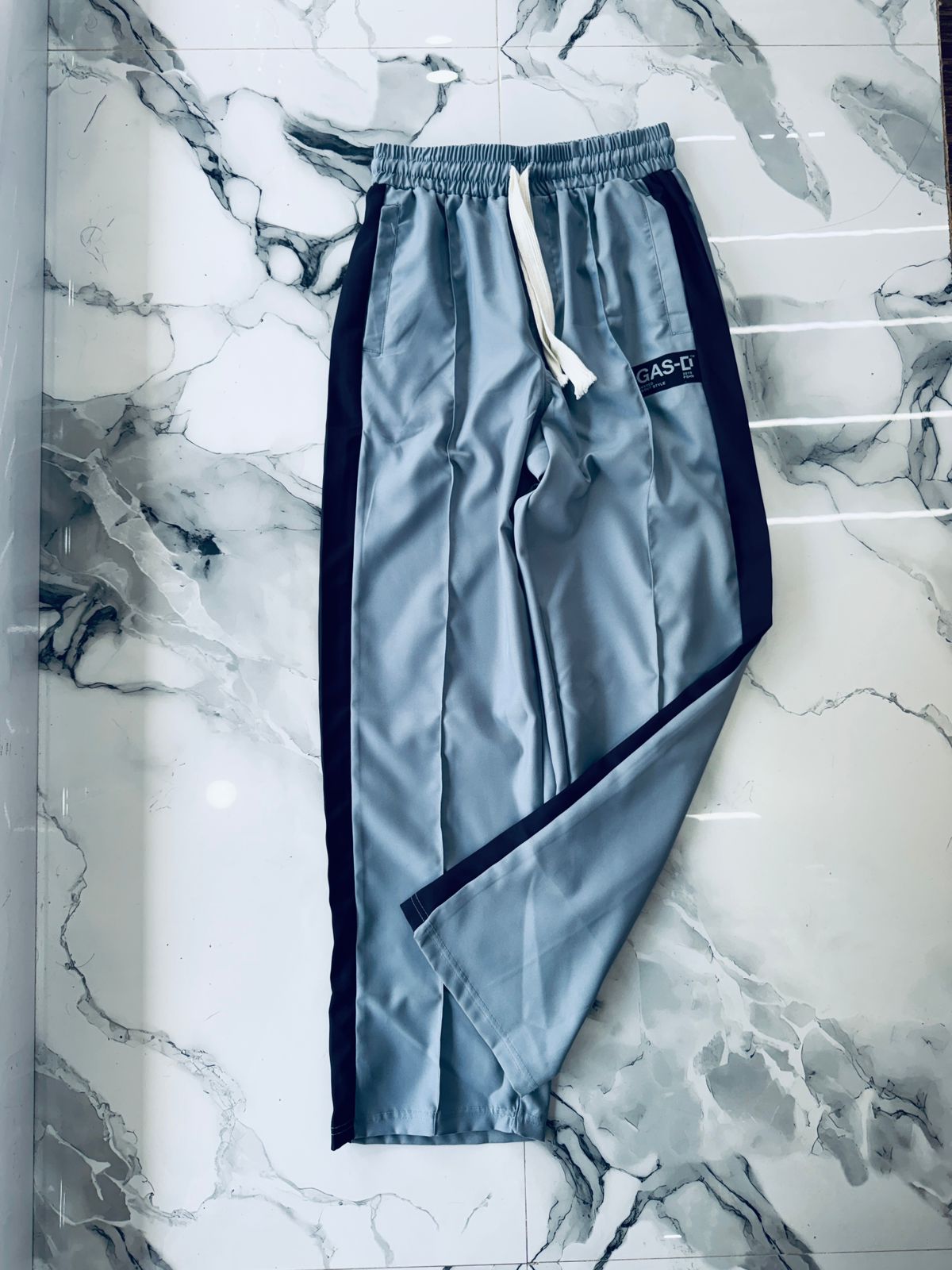 Men's Light Grey Side Stripe Track Pants – Casual Sports Joggers with Drawstring Waist