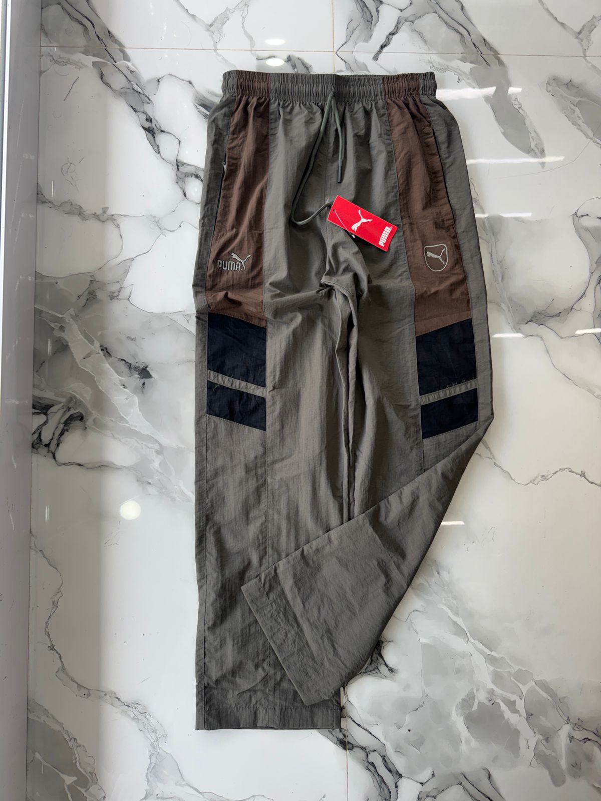 Men's Grey Colorblock Track Pants – Premium Lightweight Sports Joggers with Drawstring Waist