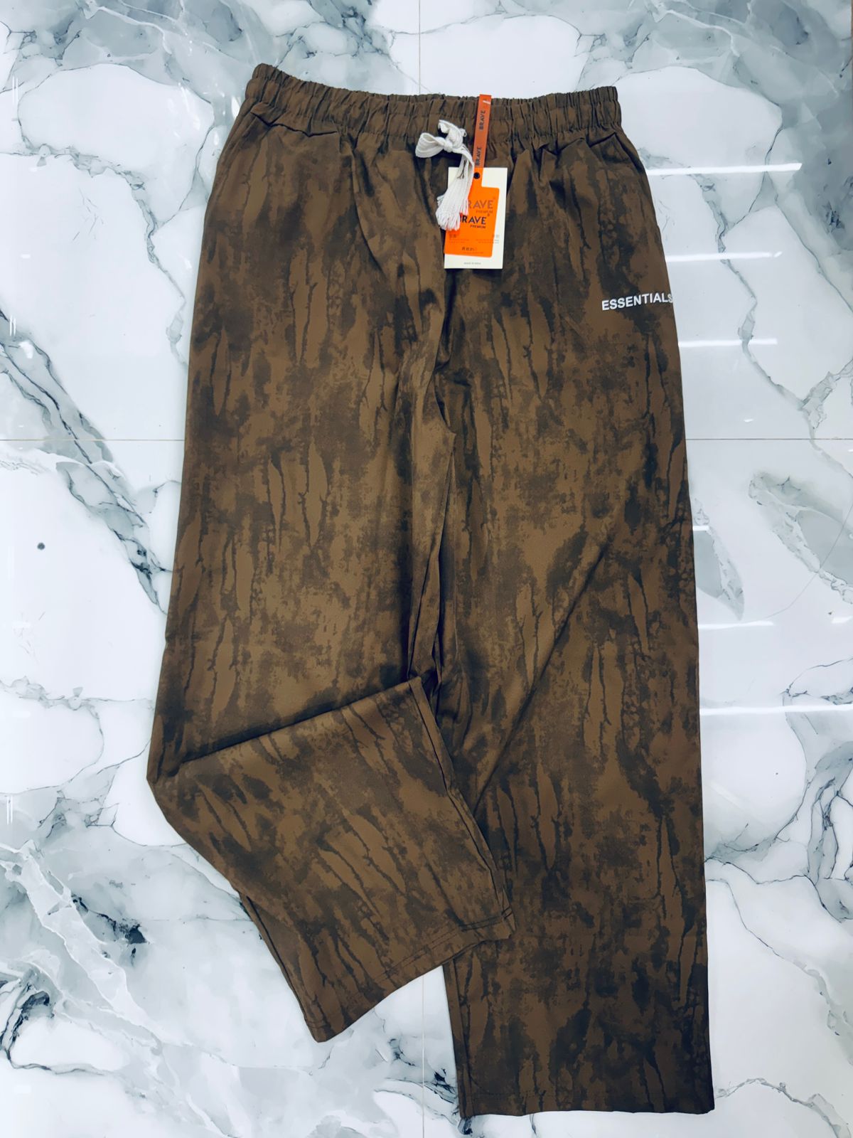 ESSENTIALS Men's Brown Abstract Print Casual Track Pants with Drawstring Waist