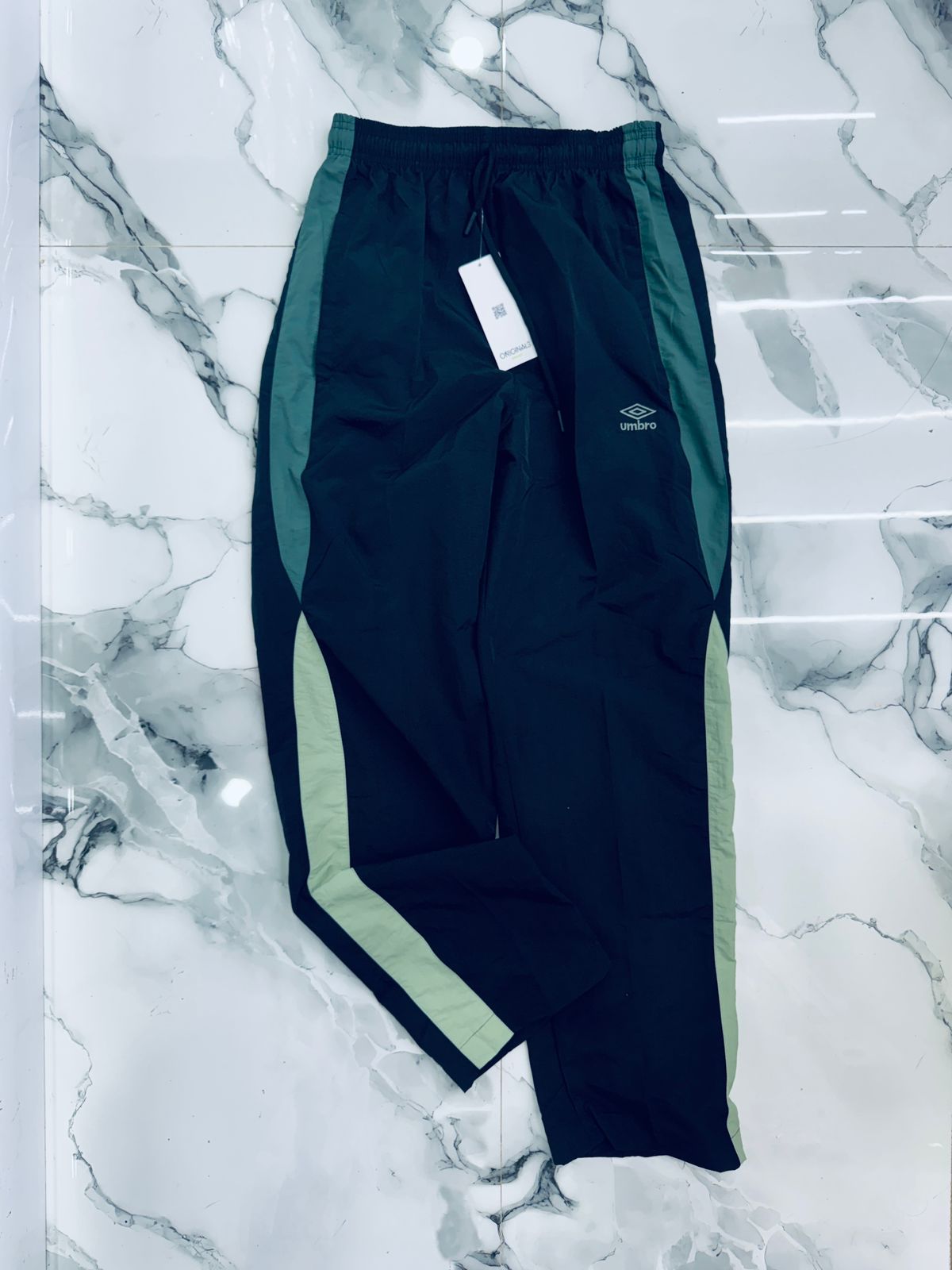 Umbro Men's Black Track Pants with Olive Green Side Panels